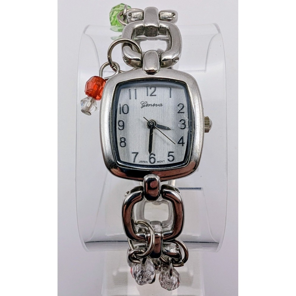 Geneva Woman Watch Silver Links W/ Beads Band New Battery - Picture 8 of 8
